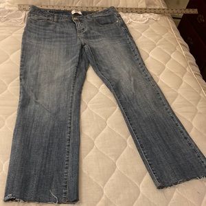 I&M black label size 11 mid rise crop boot cut medium wash jeans raw cut cuffs